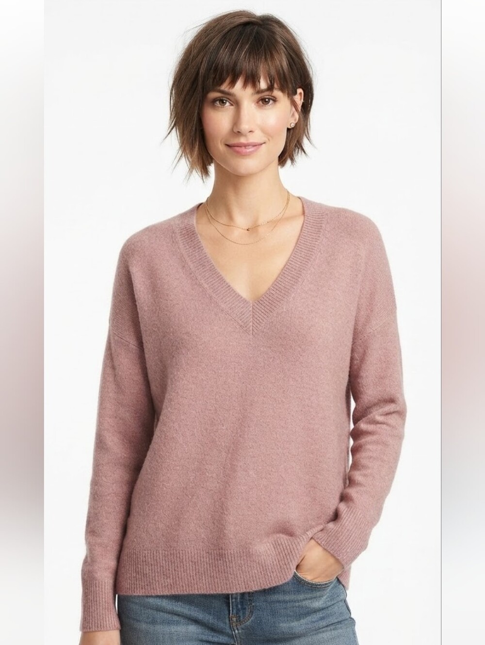 360 Cashmere Dusty Pink V-Neck Relaxed Pullover Sweater Size S